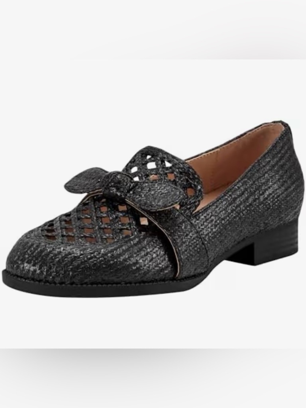 Bandolino Black Woven Loafer with Bow Accent